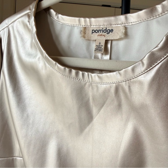 Anthropologie Porridge Faux Leather Cream Crop Top Minimalist Modern Blouse S - Picture 3 of 4